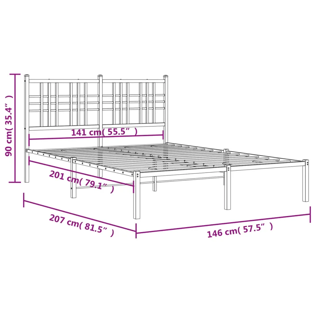 Letto matrimoniale | Letto per adulti | Giroletto con Testiera Metallo Bianco 140x200 cm - Image 8