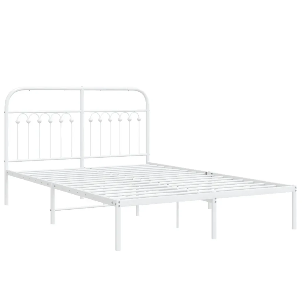 Letto matrimoniale | Letto per adulti | Giroletto con Testiera Metallo Bianco 140x200 cm - Image 4