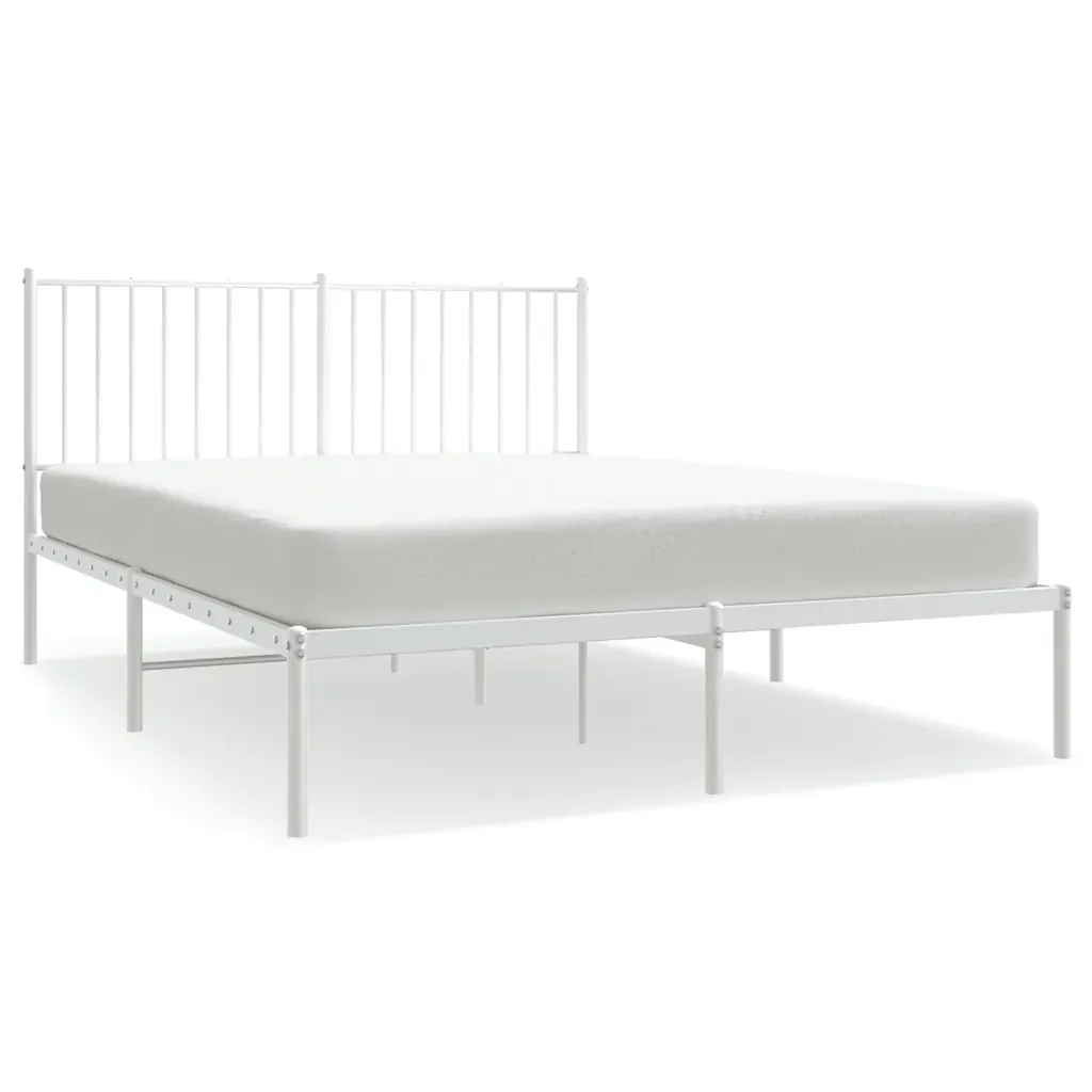 Letto matrimoniale | Letto per adulti | Giroletto con Testiera Metallo Bianco 140x200 cm