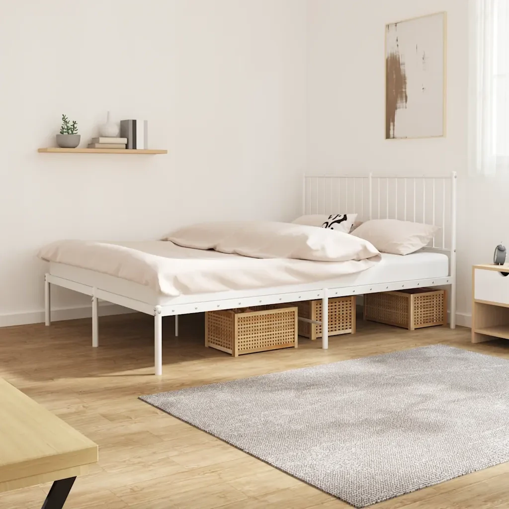 Letto matrimoniale | Letto per adulti | Giroletto con Testiera Metallo Bianco 140x200 cm - Image 2