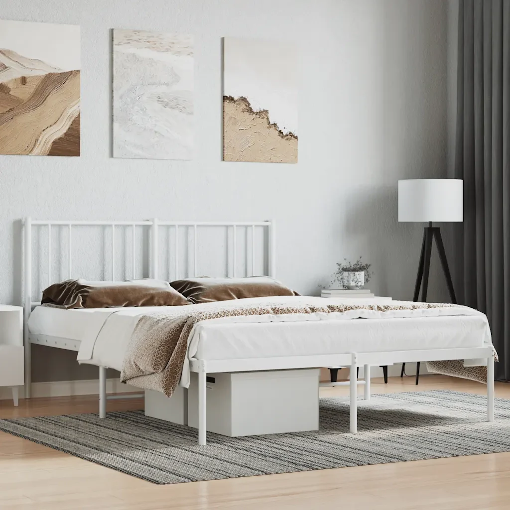 Letto matrimoniale | Letto per adulti | Giroletto con Testiera Metallo Bianco 140x200 cm - Image 2