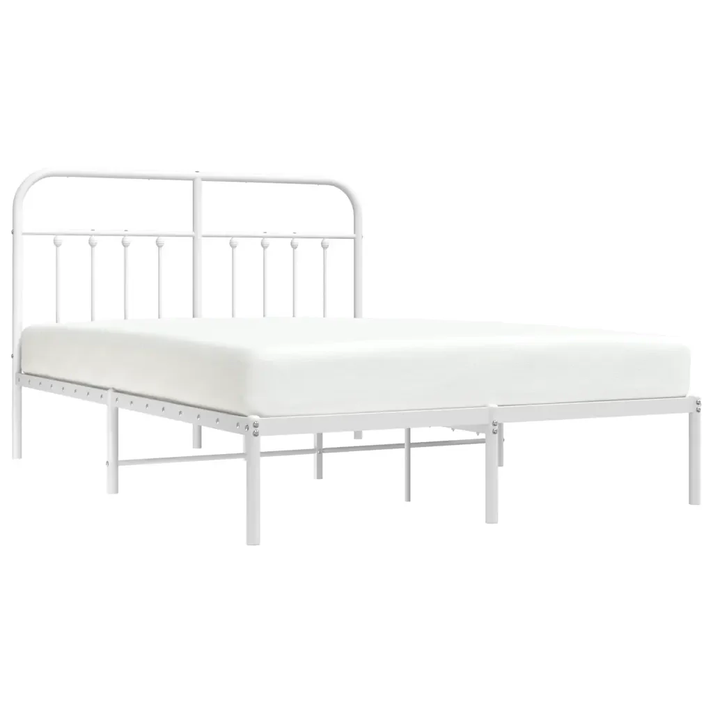 Letto matrimoniale | Letto per adulti | Giroletto con Testiera Metallo Bianco 140x200 cm - Image 5