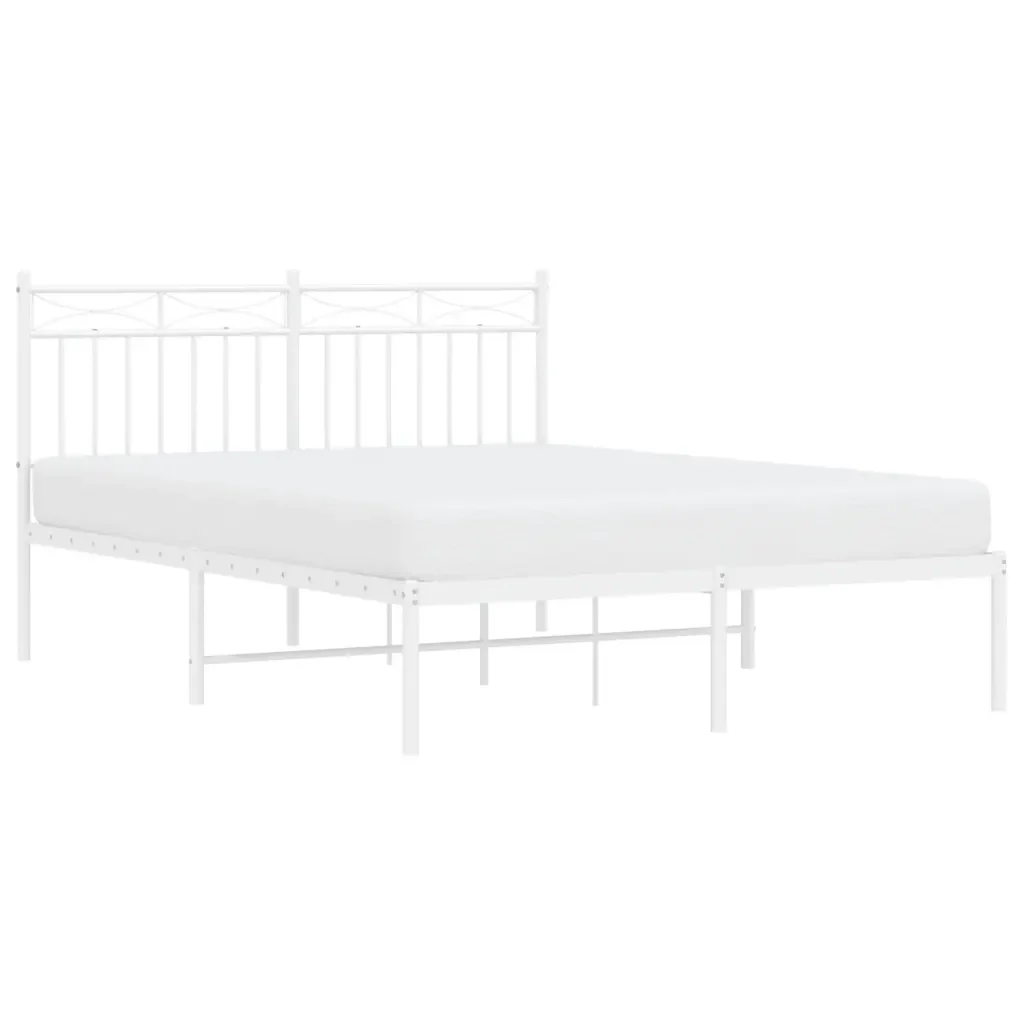 Letto matrimoniale | Letto per adulti | Giroletto con Testiera Metallo Bianco 140x200 cm - Image 3