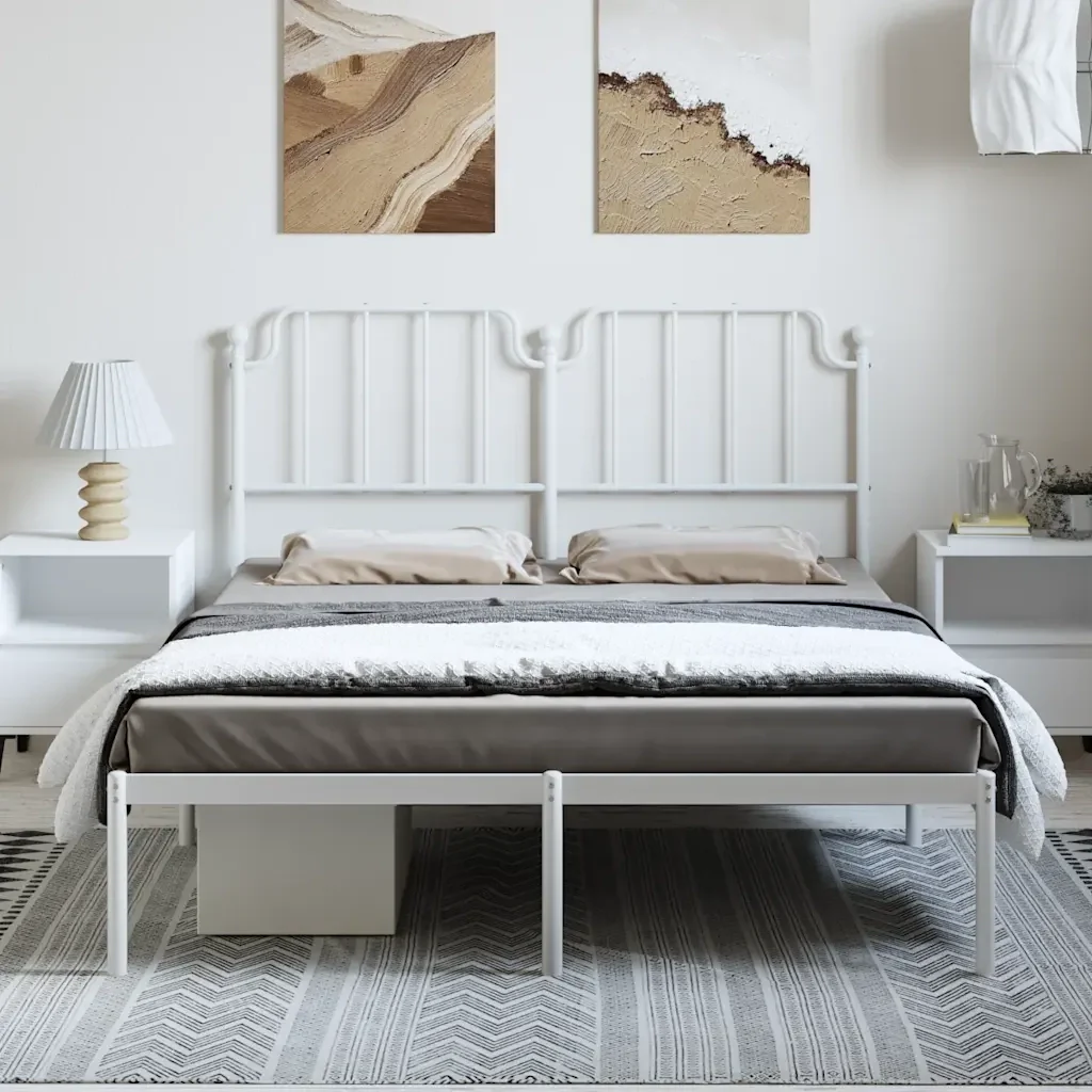 Letto matrimoniale | Letto per adulti | Giroletto con Testiera Metallo Bianco 150x200 cm - Image 4