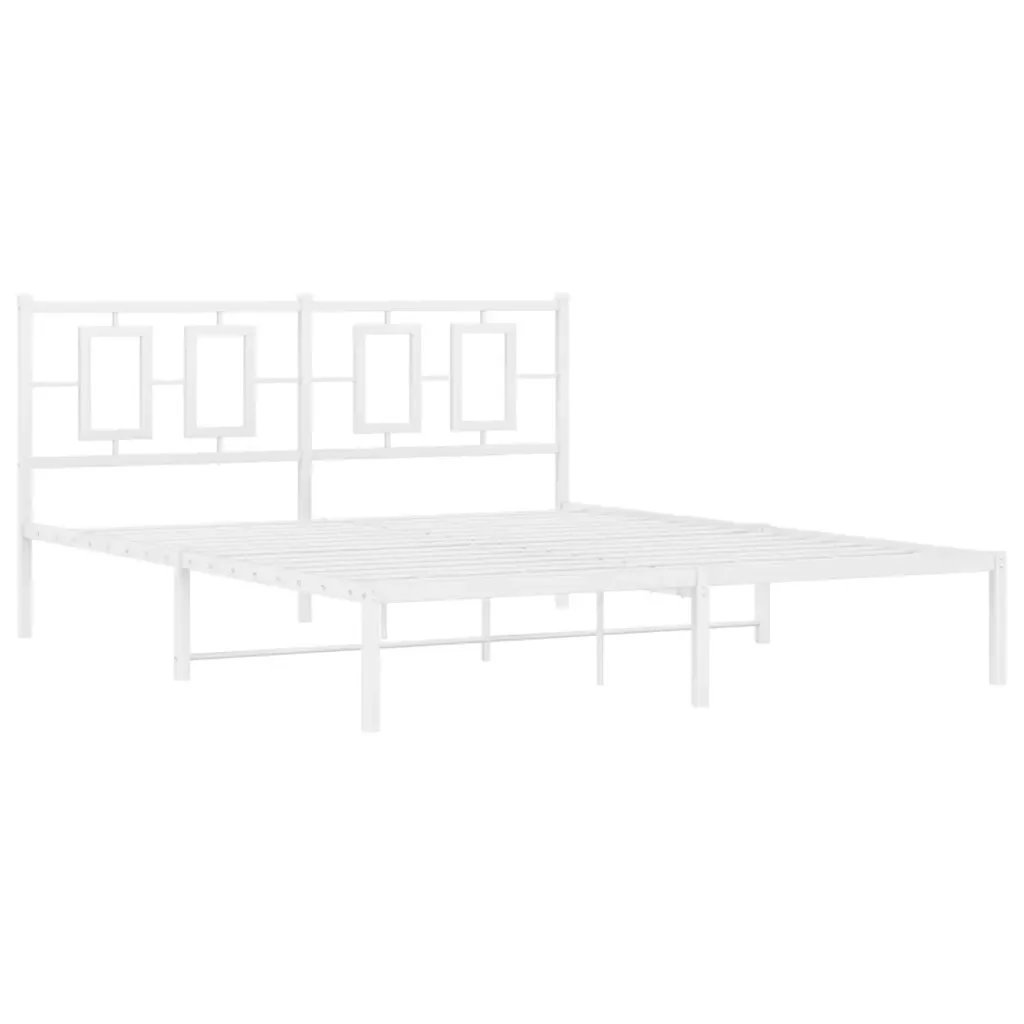 Letto matrimoniale | Letto per adulti | Giroletto con Testiera Metallo Bianco 150x200 cm - Image 4