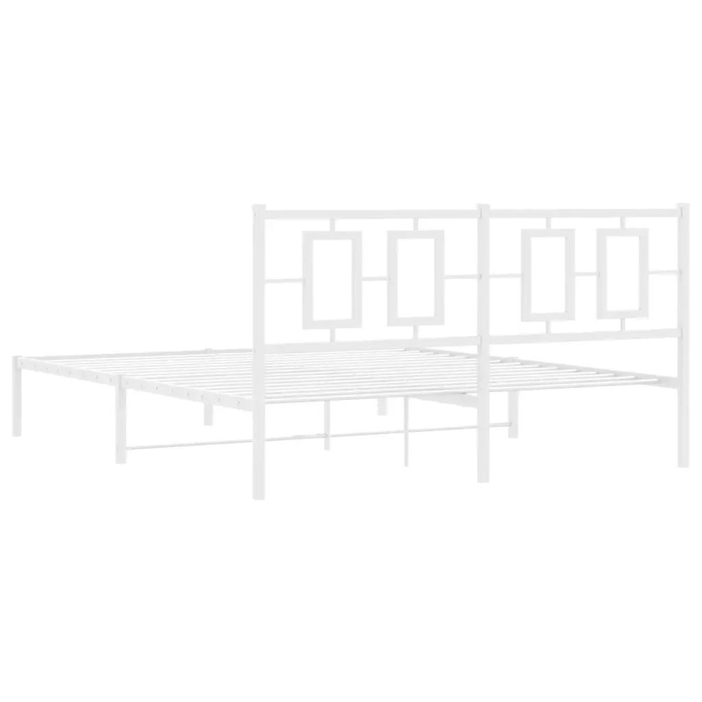 Letto matrimoniale | Letto per adulti | Giroletto con Testiera Metallo Bianco 150x200 cm - Image 7
