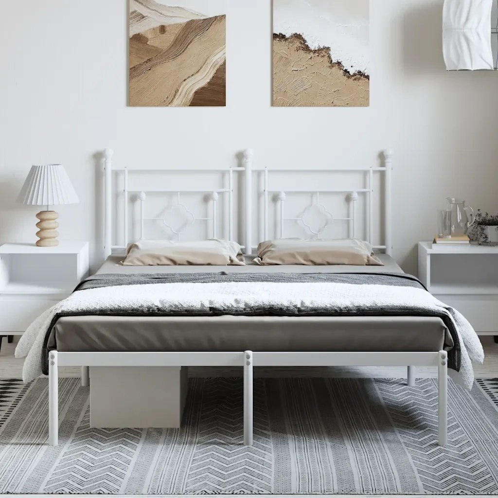 Letto matrimoniale | Letto per adulti | Giroletto con Testiera Metallo Bianco 150x200 cm - Image 4