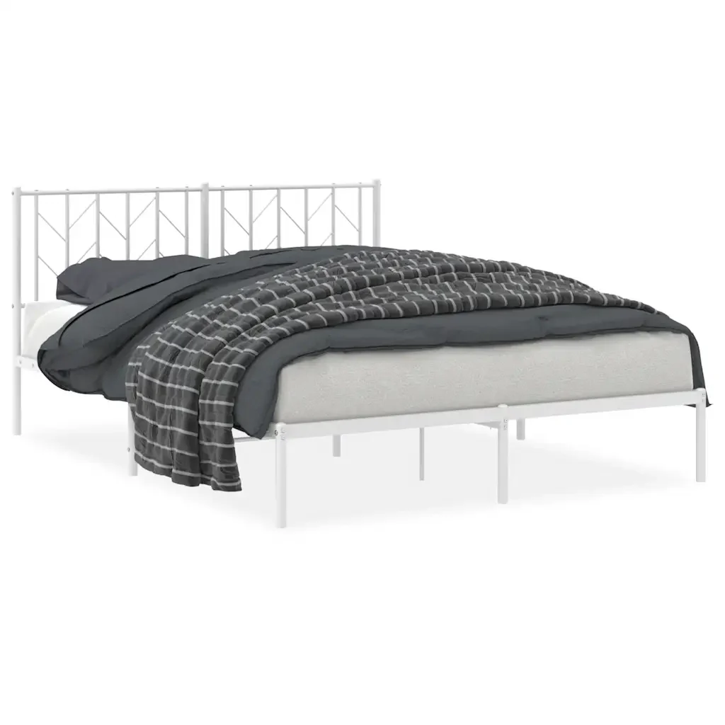 Letto matrimoniale | Letto per adulti | Giroletto con Testiera Metallo Bianco 150x200 cm