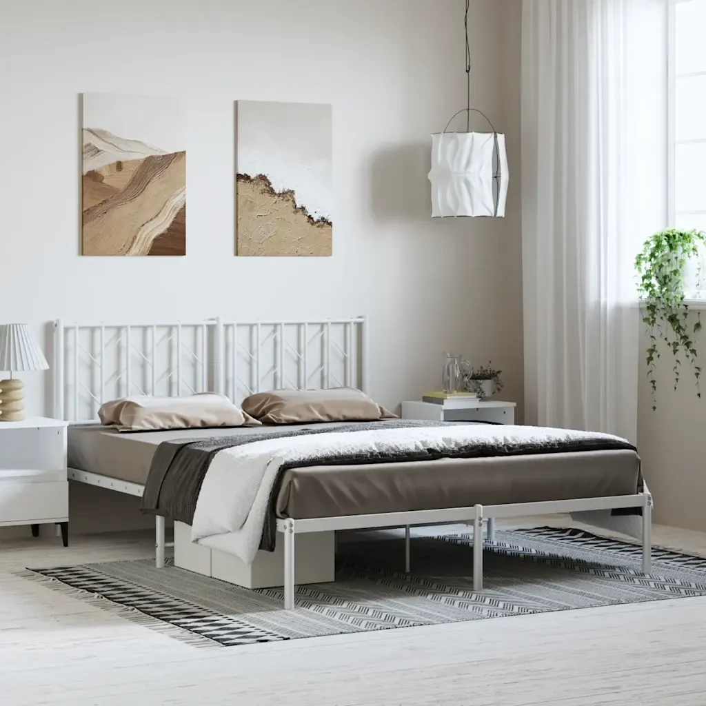 Letto matrimoniale | Letto per adulti | Giroletto con Testiera Metallo Bianco 150x200 cm - Image 2