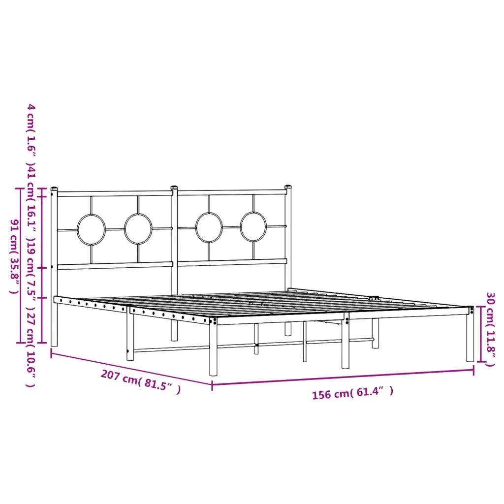 Letto matrimoniale | Letto per adulti | Giroletto con Testiera Metallo Bianco 150x200 cm - Image 10