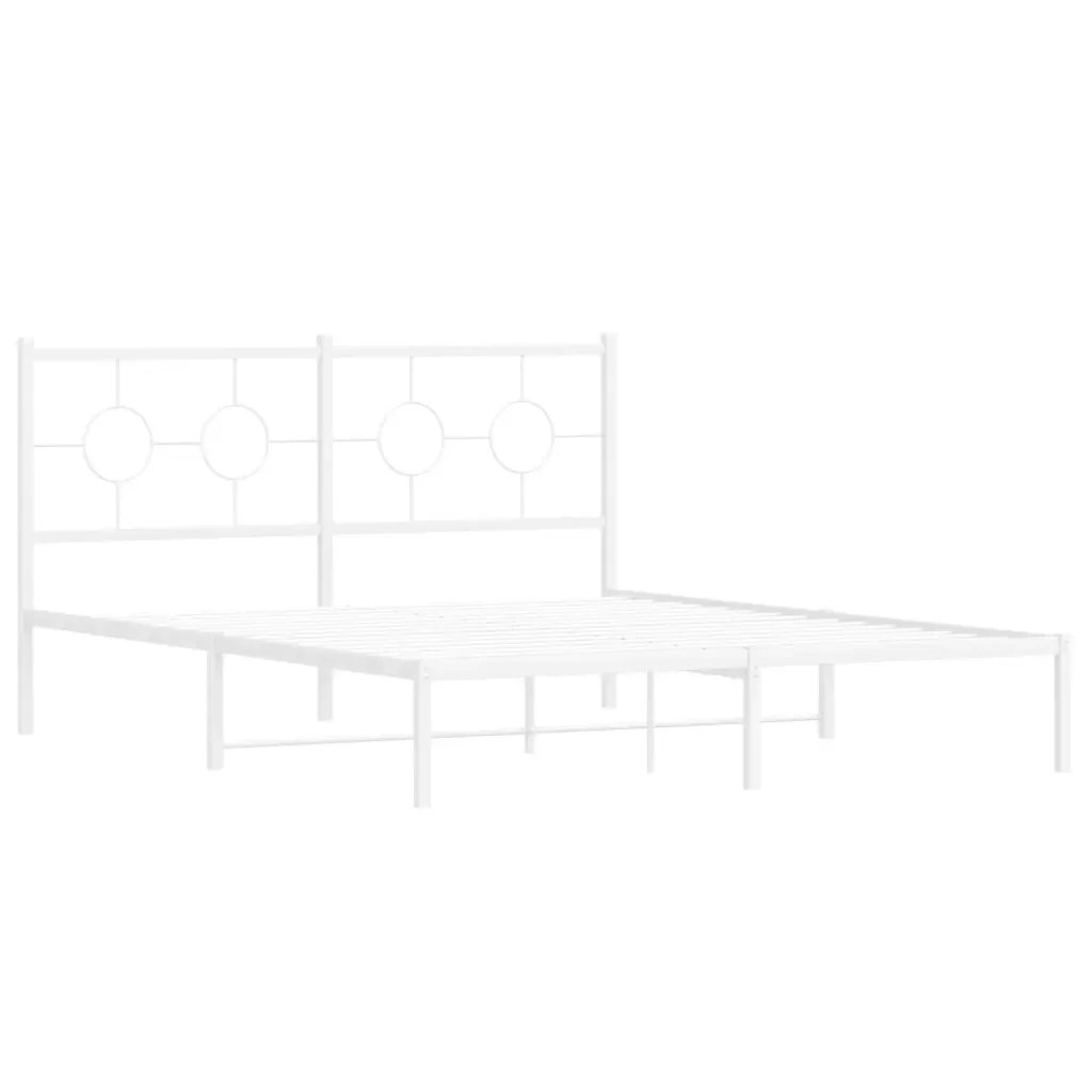 Letto matrimoniale | Letto per adulti | Giroletto con Testiera Metallo Bianco 150x200 cm - Image 4