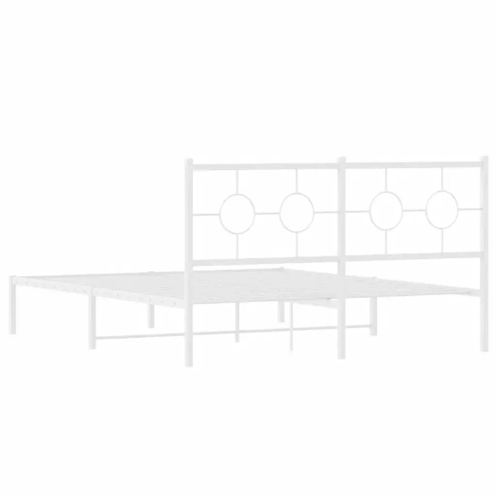 Letto matrimoniale | Letto per adulti | Giroletto con Testiera Metallo Bianco 150x200 cm - Image 7
