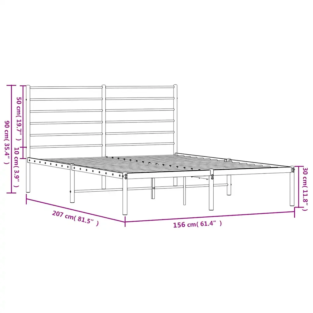 Letto matrimoniale | Letto per adulti | Giroletto con Testiera Metallo Bianco 150x200 cm - Image 10