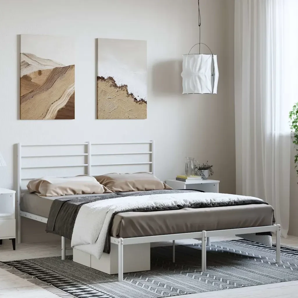 Letto matrimoniale | Letto per adulti | Giroletto con Testiera Metallo Bianco 150x200 cm - Image 2
