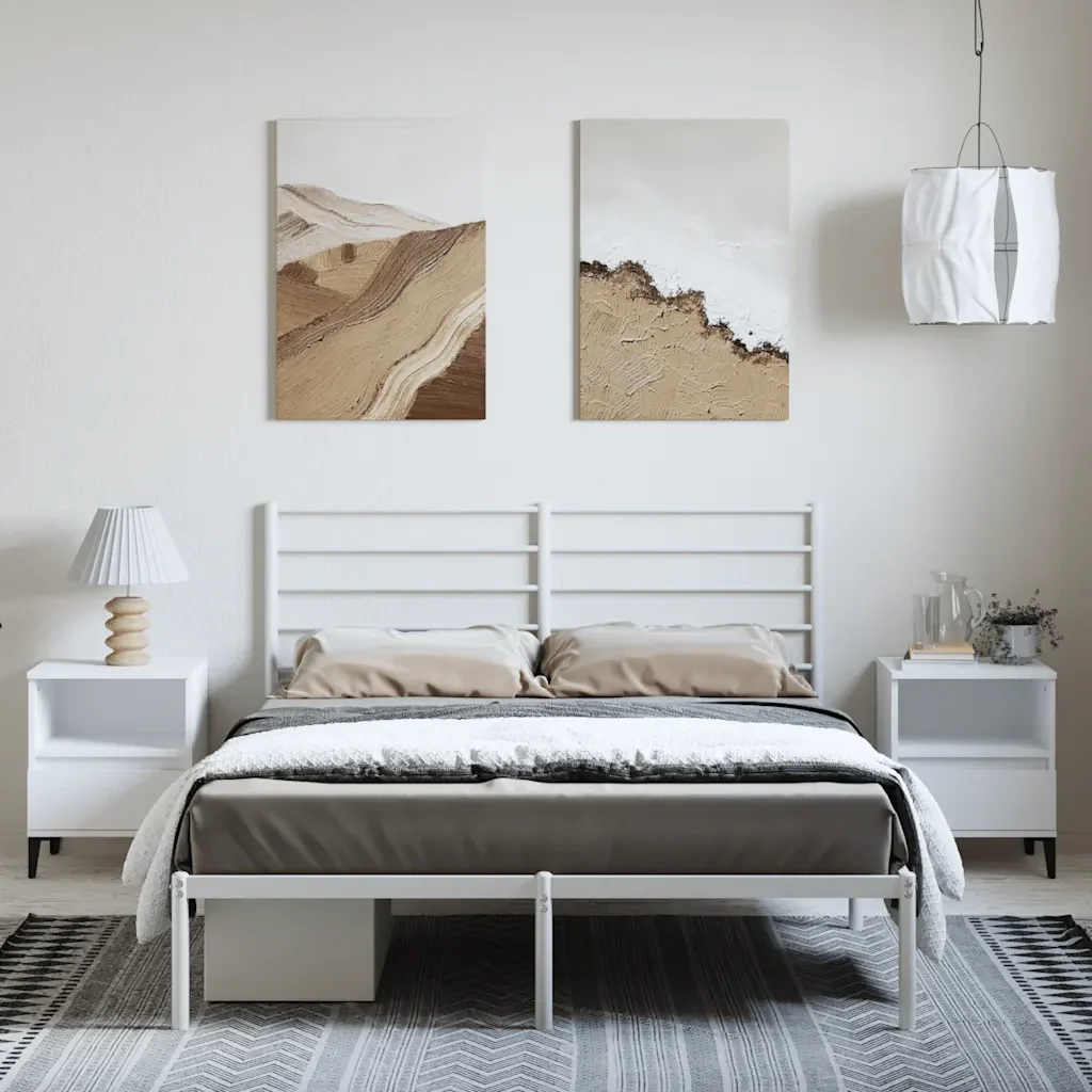 Letto matrimoniale | Letto per adulti | Giroletto con Testiera Metallo Bianco 150x200 cm - Image 4