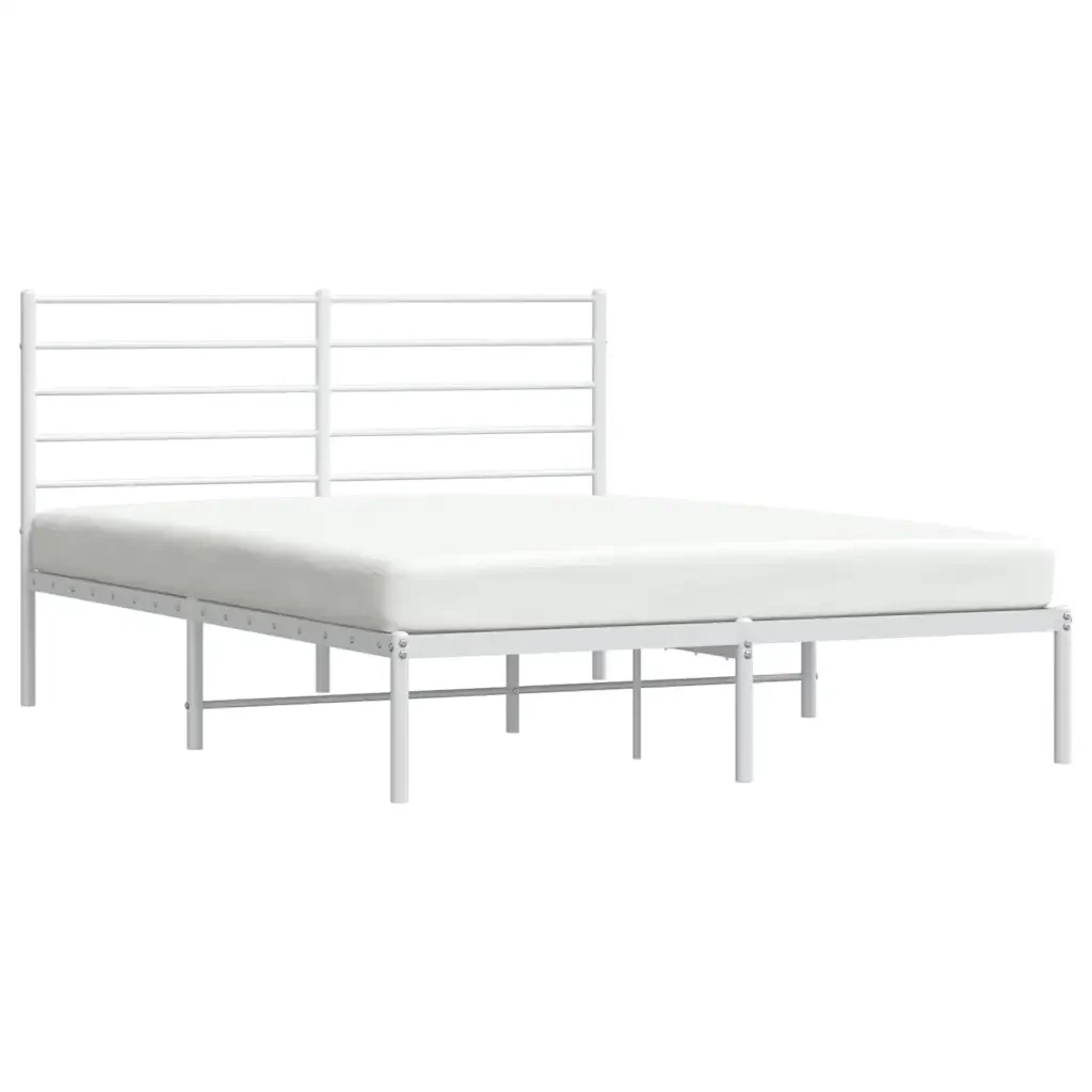 Letto matrimoniale | Letto per adulti | Giroletto con Testiera Metallo Bianco 150x200 cm - Image 5