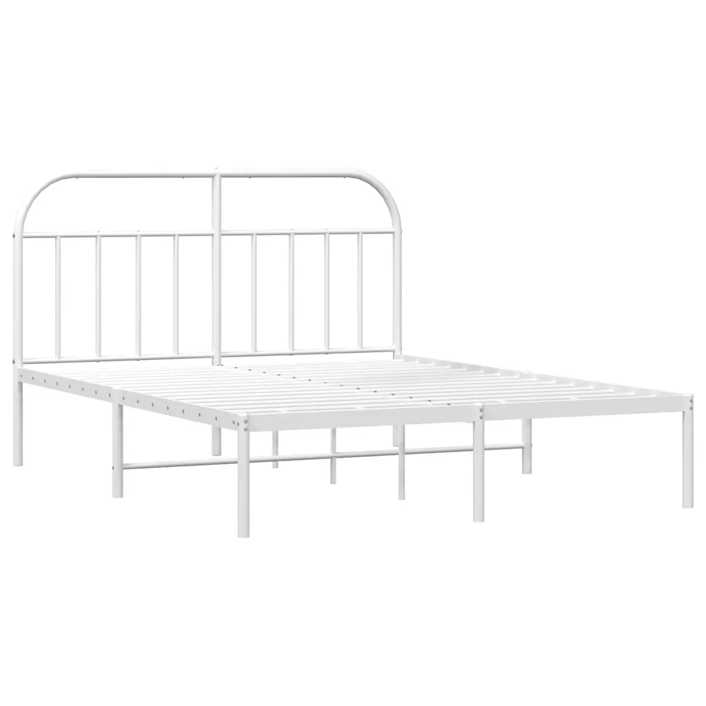 Letto matrimoniale | Letto per adulti | Giroletto con Testiera Metallo Bianco 150x200 cm - Image 4
