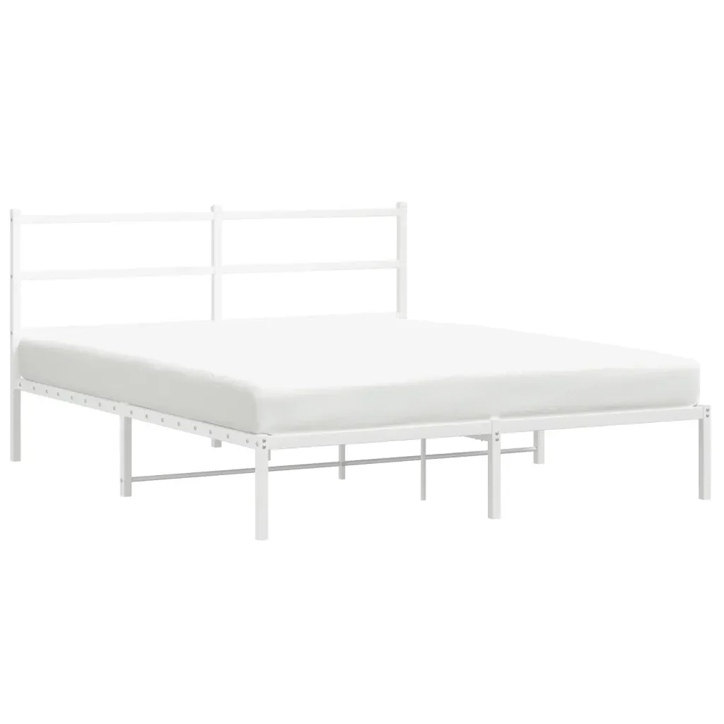 Letto matrimoniale | Letto per adulti | Giroletto con Testiera Metallo Bianco 150x200 cm