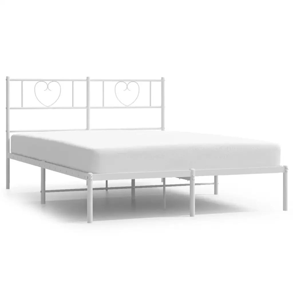 Letto matrimoniale | Letto per adulti | Giroletto con Testiera Metallo Bianco 150x200 cm