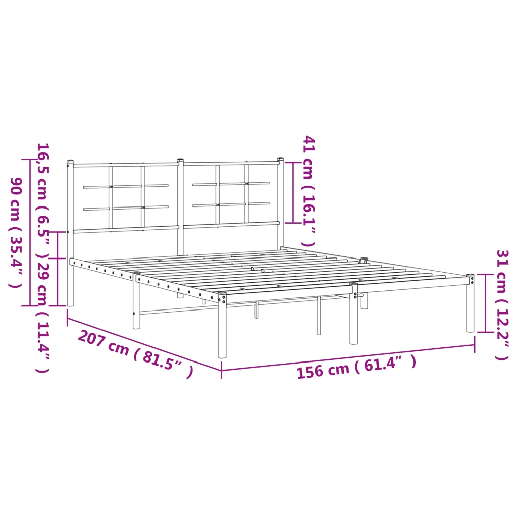 Letto matrimoniale | Letto per adulti | Giroletto con Testiera Metallo Bianco 150x200 cm - Image 10