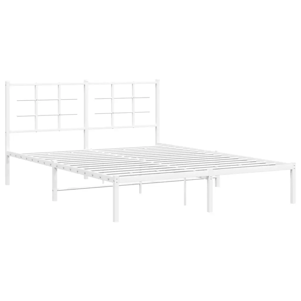 Letto matrimoniale | Letto per adulti | Giroletto con Testiera Metallo Bianco 150x200 cm - Image 4