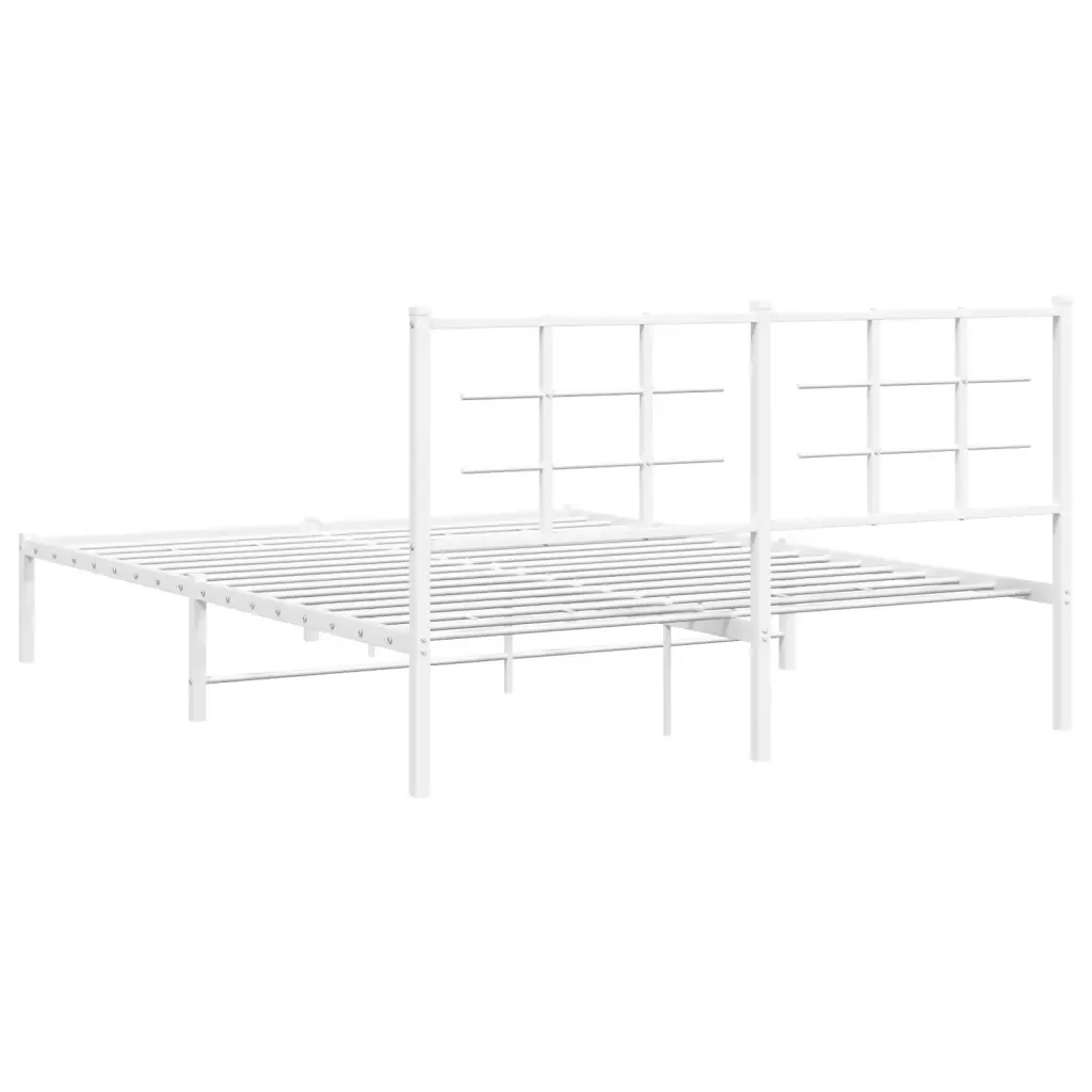 Letto matrimoniale | Letto per adulti | Giroletto con Testiera Metallo Bianco 150x200 cm - Image 7