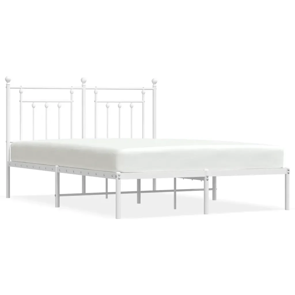 Letto matrimoniale | Letto per adulti | Giroletto con Testiera Metallo Bianco 150x200 cm