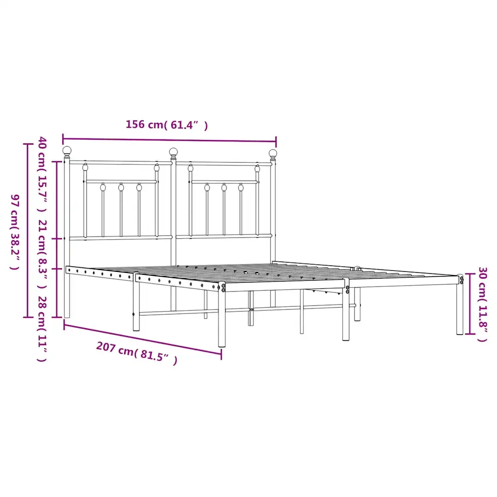 Letto matrimoniale | Letto per adulti | Giroletto con Testiera Metallo Bianco 150x200 cm - Image 10