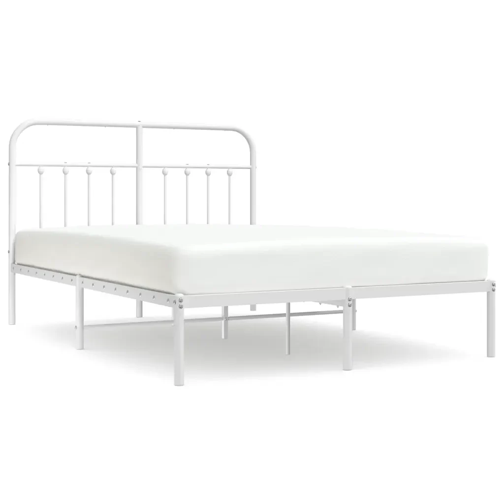 Letto matrimoniale | Letto per adulti | Giroletto con Testiera Metallo Bianco 150x200 cm
