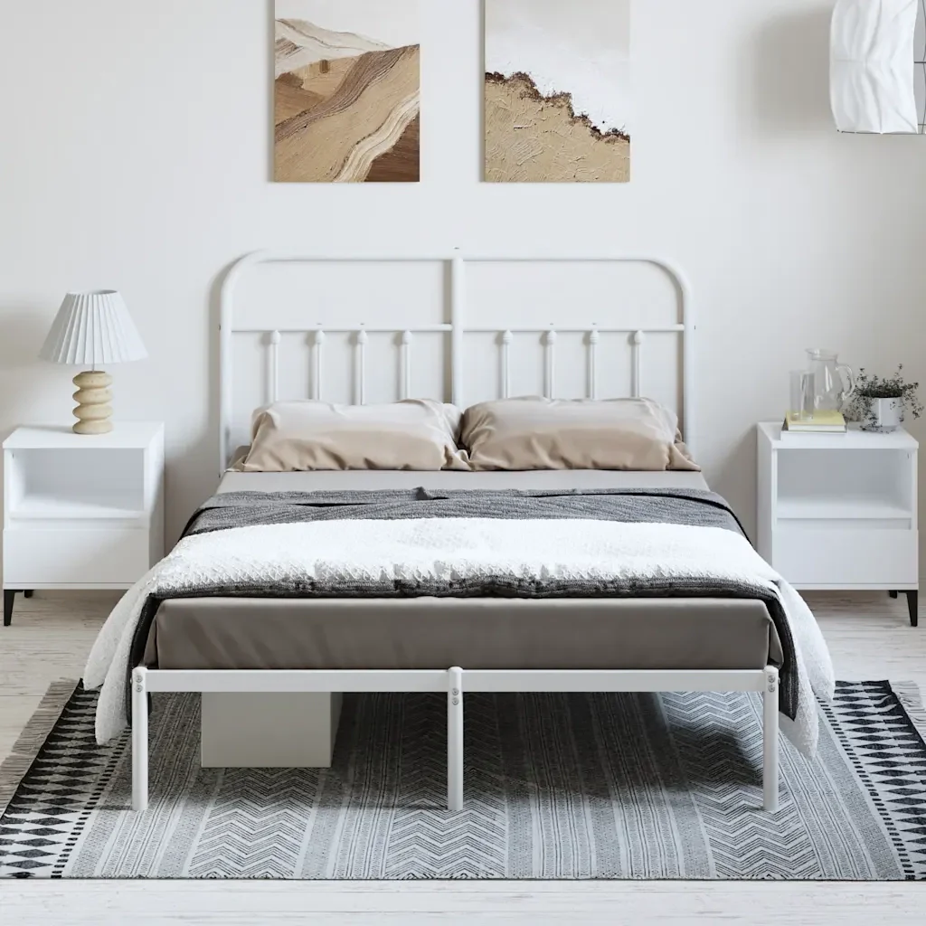 Letto matrimoniale | Letto per adulti | Giroletto con Testiera Metallo Bianco 150x200 cm - Image 4