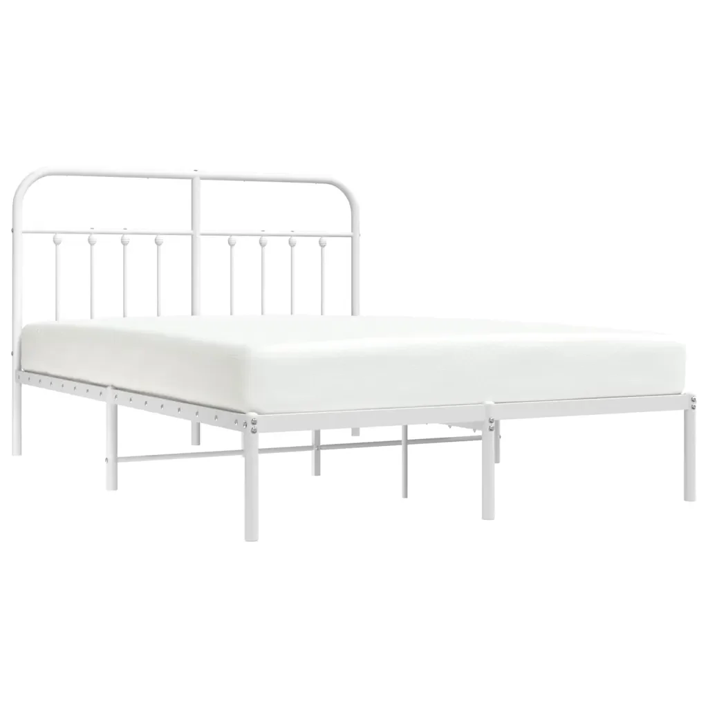 Letto matrimoniale | Letto per adulti | Giroletto con Testiera Metallo Bianco 150x200 cm - Image 6