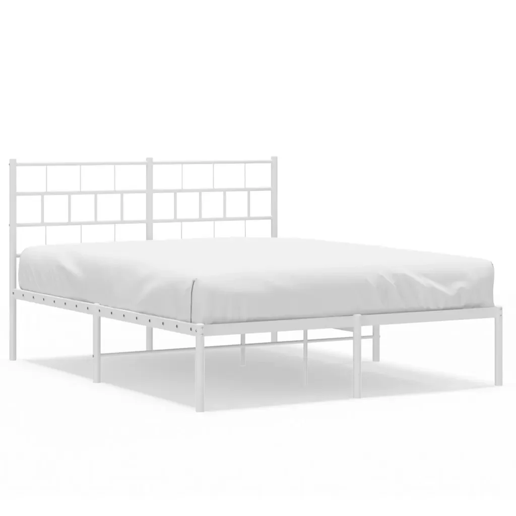 Letto matrimoniale | Letto per adulti | Giroletto con Testiera Metallo Bianco 150x200 cm