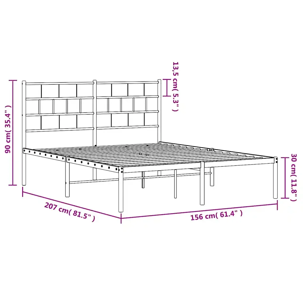 Letto matrimoniale | Letto per adulti | Giroletto con Testiera Metallo Bianco 150x200 cm - Image 10