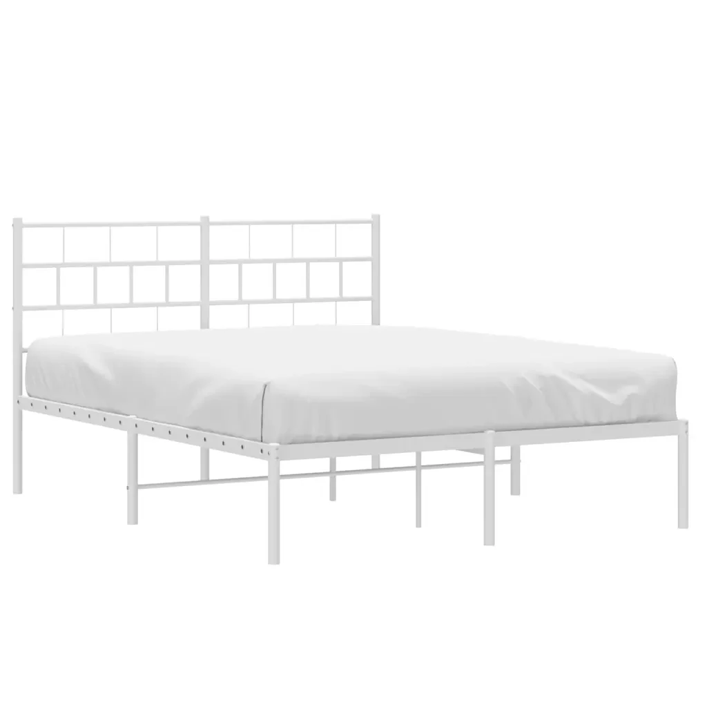 Letto matrimoniale | Letto per adulti | Giroletto con Testiera Metallo Bianco 150x200 cm - Image 3
