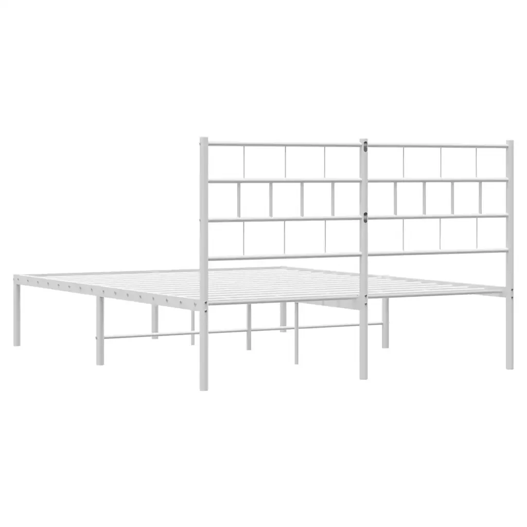Letto matrimoniale | Letto per adulti | Giroletto con Testiera Metallo Bianco 150x200 cm - Image 8