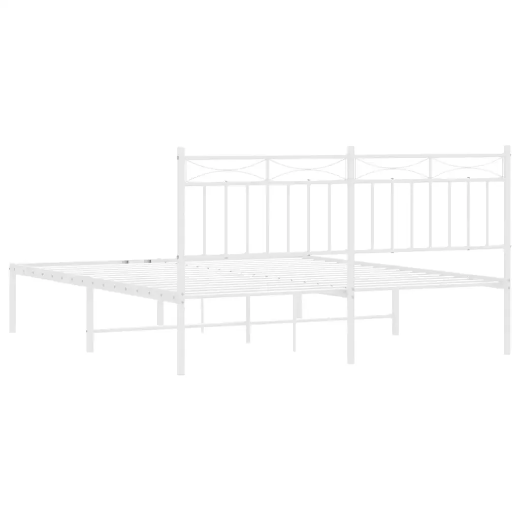 Letto matrimoniale | Letto per adulti | Giroletto con Testiera Metallo Bianco 150x200 cm - Image 8
