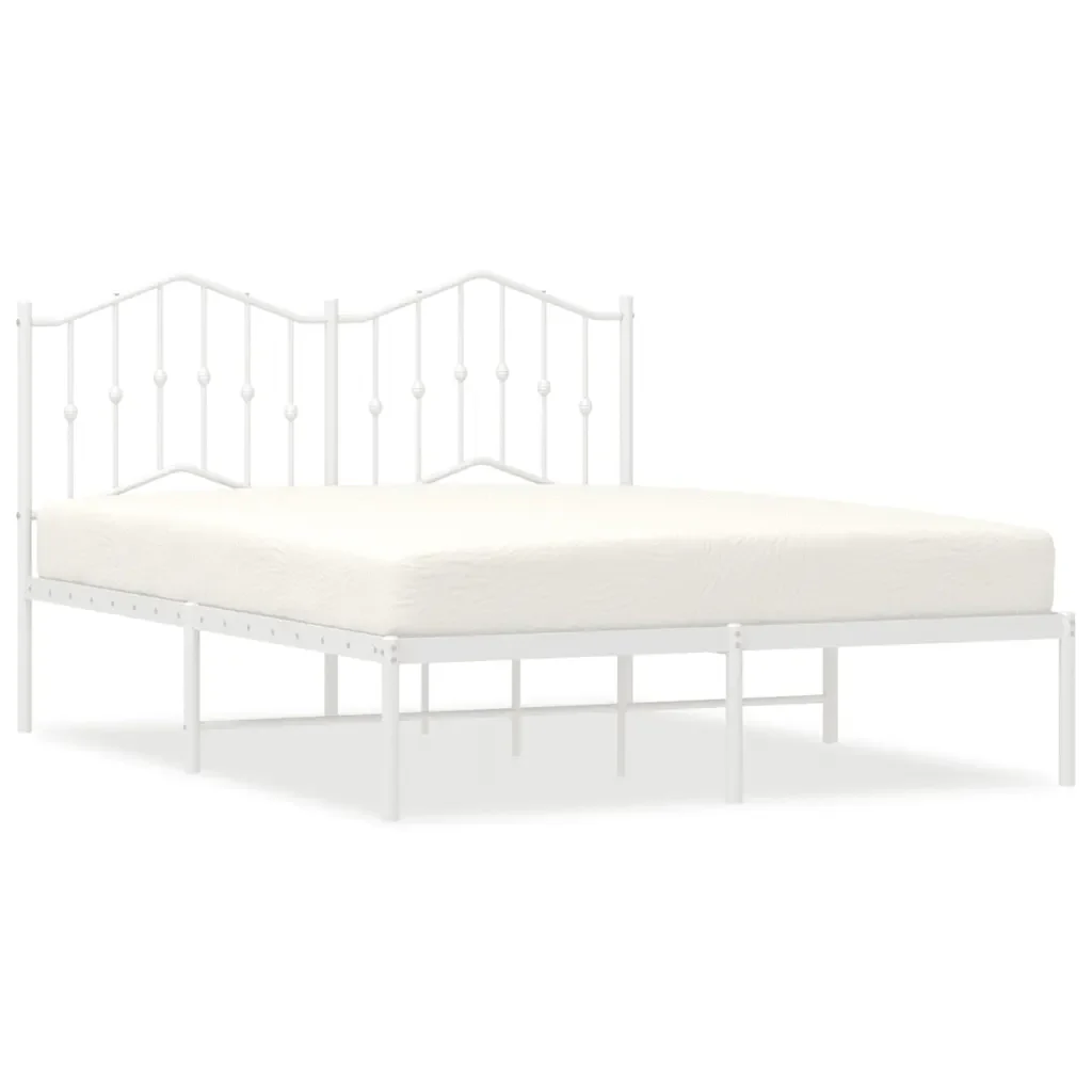 Letto matrimoniale | Letto per adulti | Giroletto con Testiera Metallo Bianco 150x200 cm