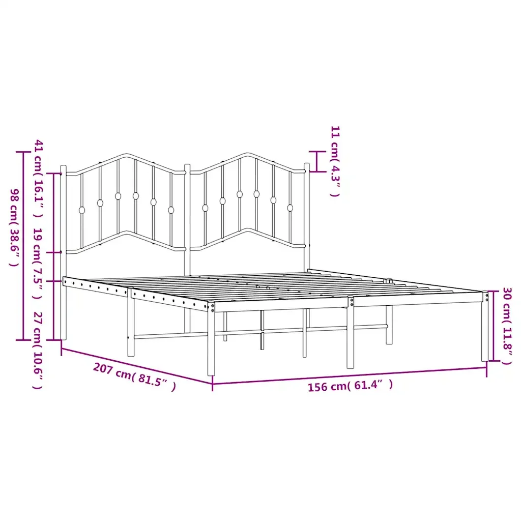 Letto matrimoniale | Letto per adulti | Giroletto con Testiera Metallo Bianco 150x200 cm - Image 10