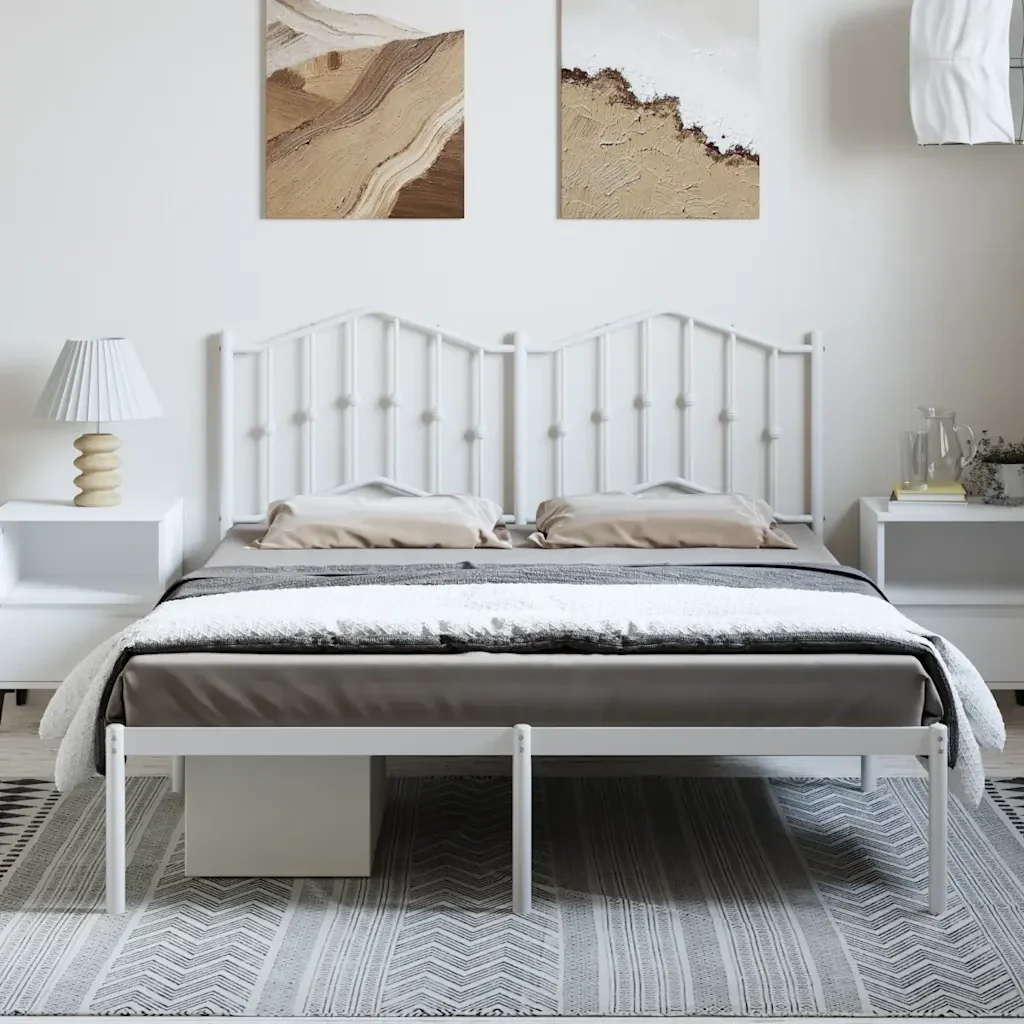 Letto matrimoniale | Letto per adulti | Giroletto con Testiera Metallo Bianco 150x200 cm - Image 4