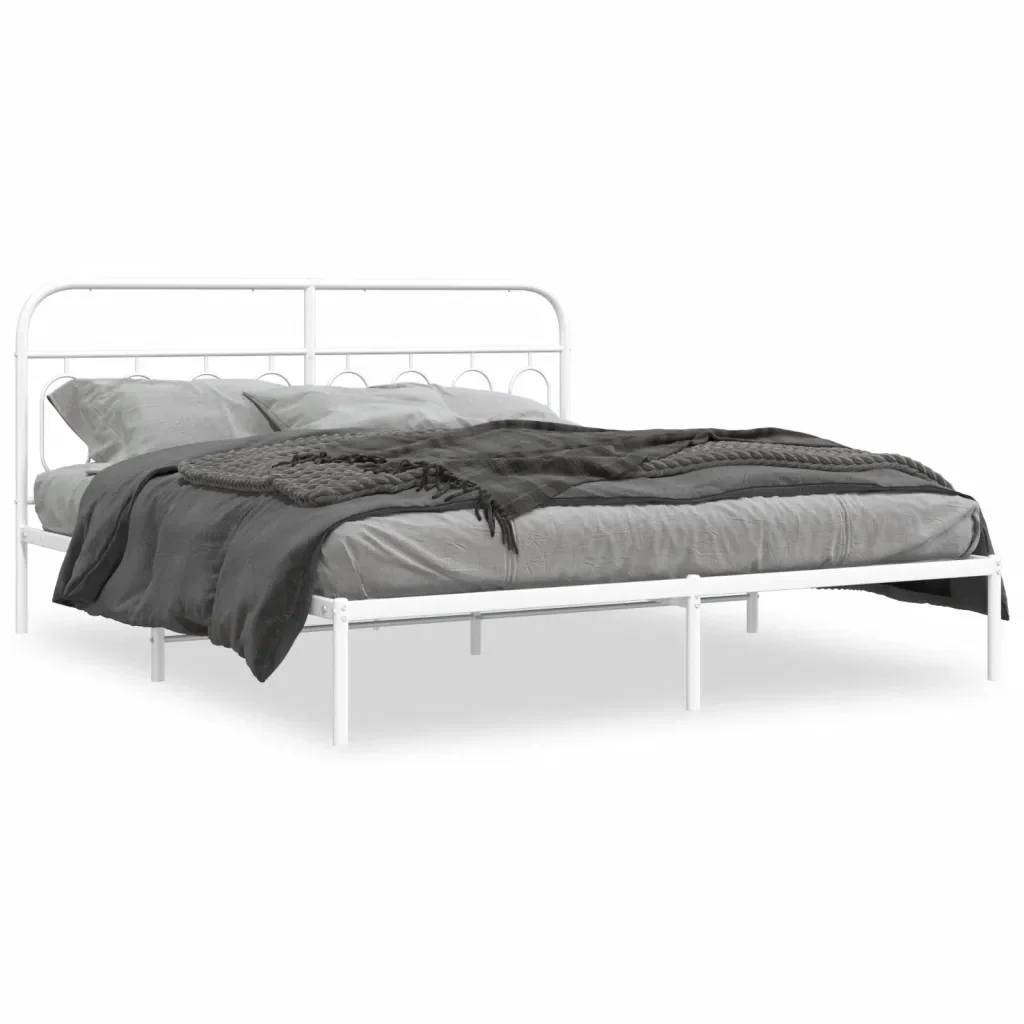 Letto matrimoniale | Letto per adulti | Giroletto con Testiera Metallo Bianco 160x200 cm