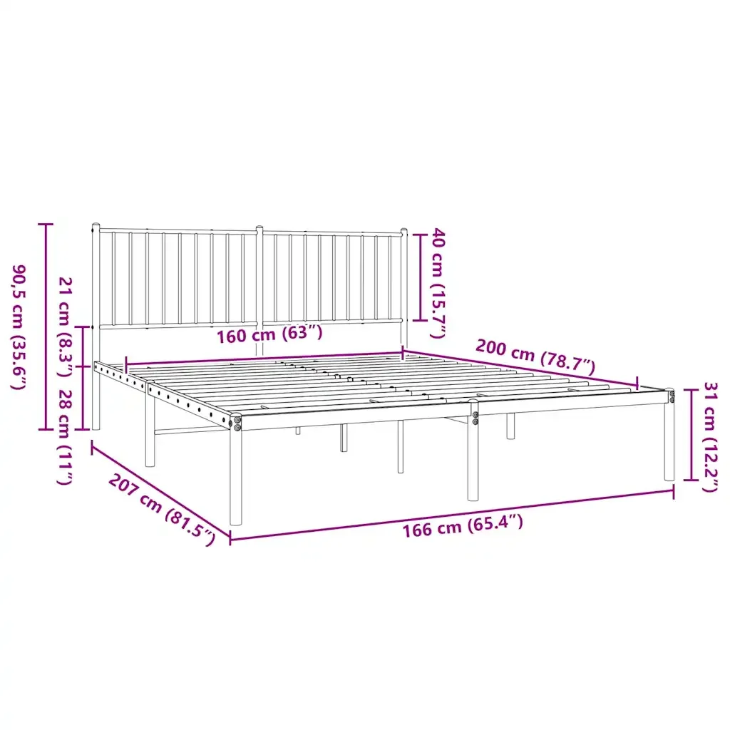 Letto matrimoniale | Letto per adulti | Giroletto con Testiera Metallo Bianco 160x200 cm - Image 9