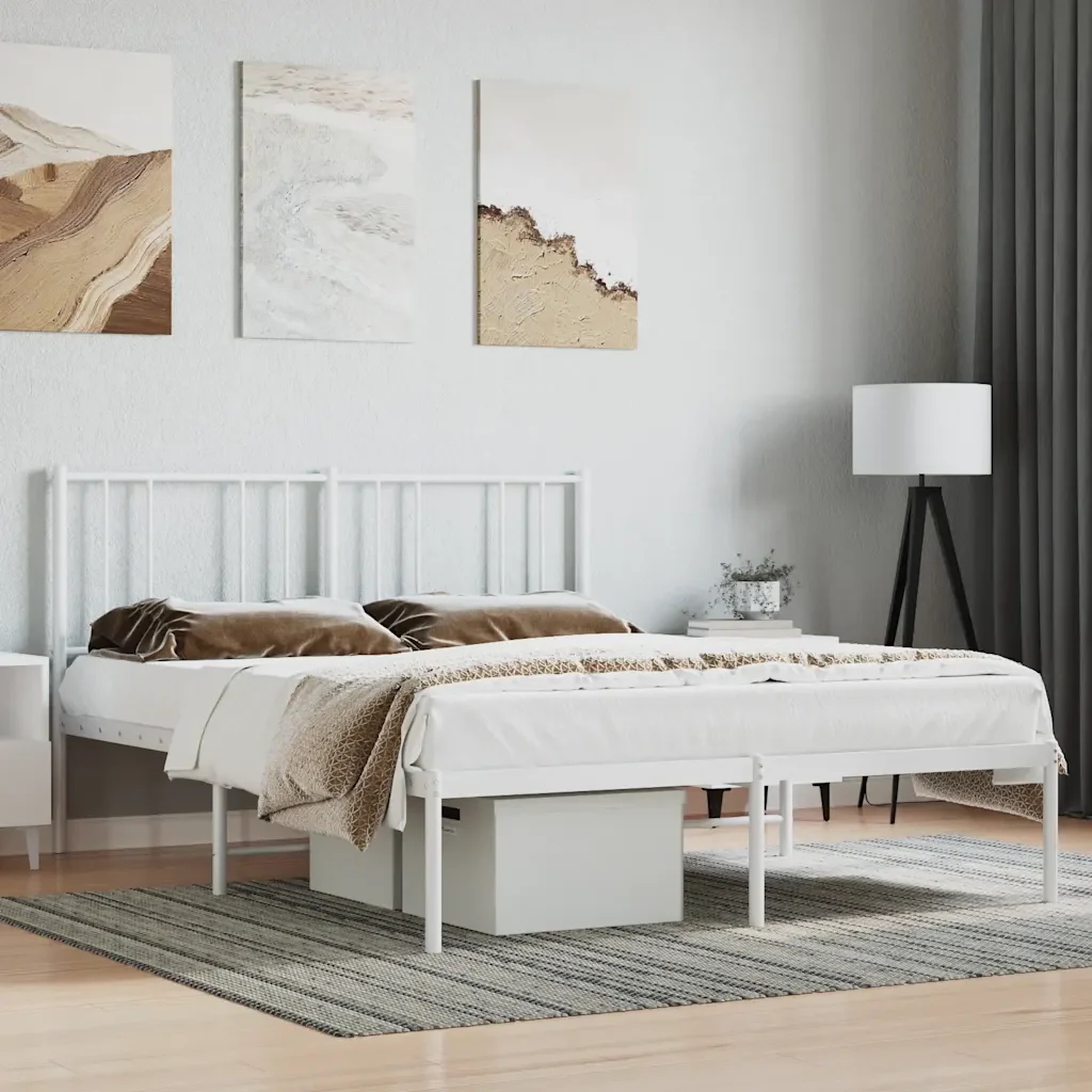 Letto matrimoniale | Letto per adulti | Giroletto con Testiera Metallo Bianco 160x200 cm - Image 2