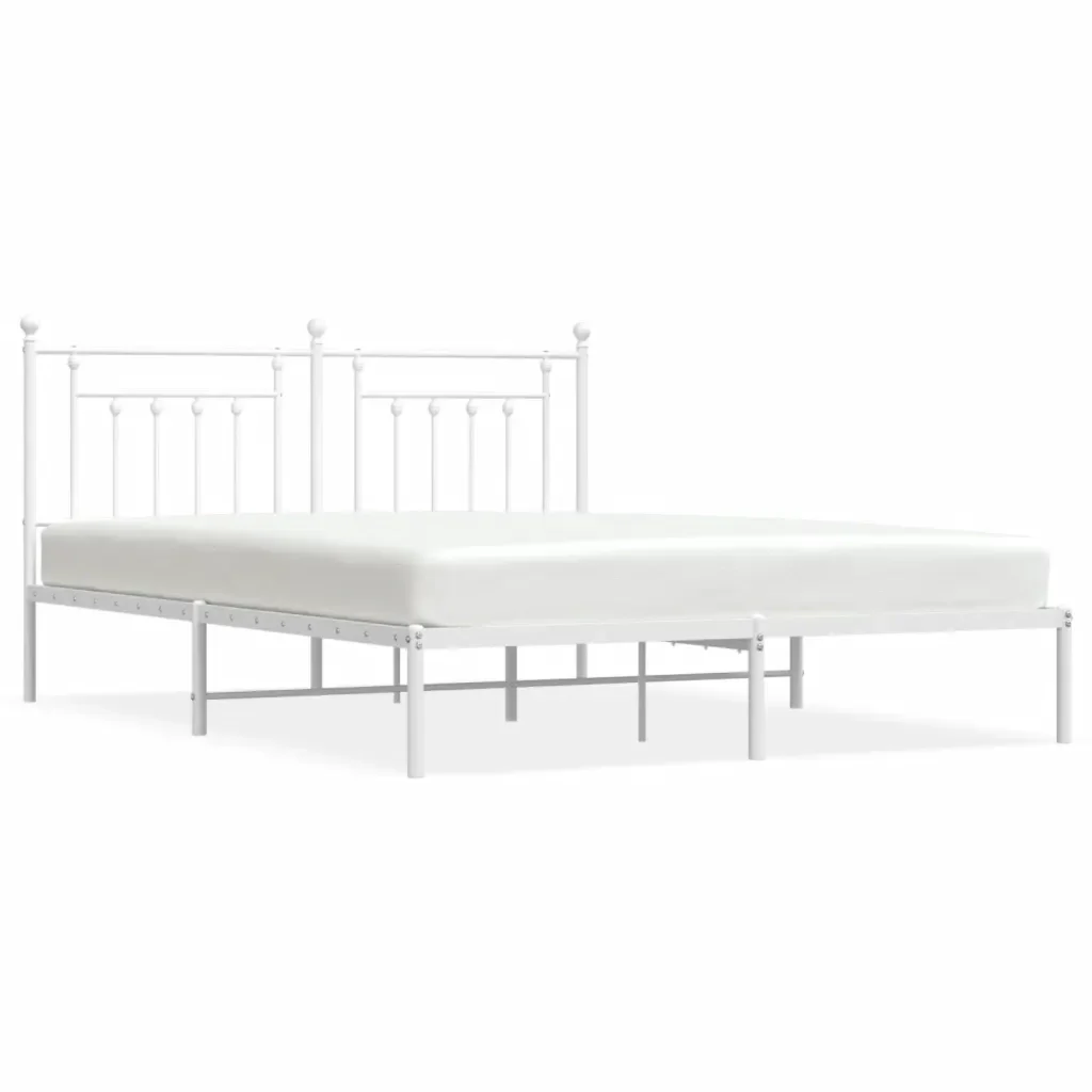 Letto matrimoniale | Letto per adulti | Giroletto con Testiera Metallo Bianco 160x200 cm
