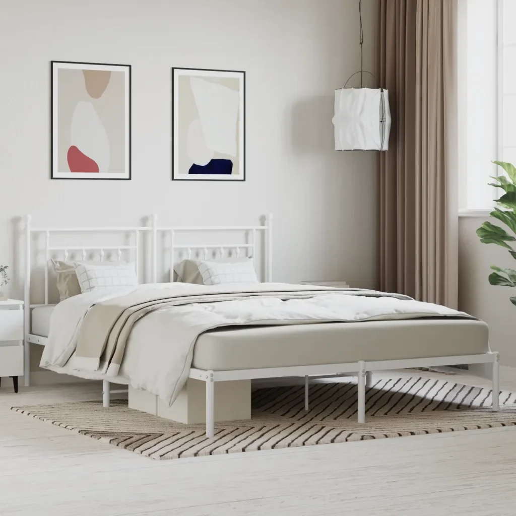 Letto matrimoniale | Letto per adulti | Giroletto con Testiera Metallo Bianco 160x200 cm - Image 2