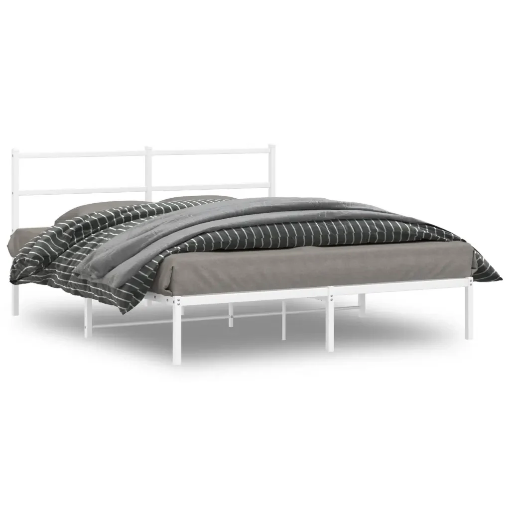 Letto matrimoniale | Letto per adulti | Giroletto con Testiera Metallo Bianco 160x200 cm - Image 2