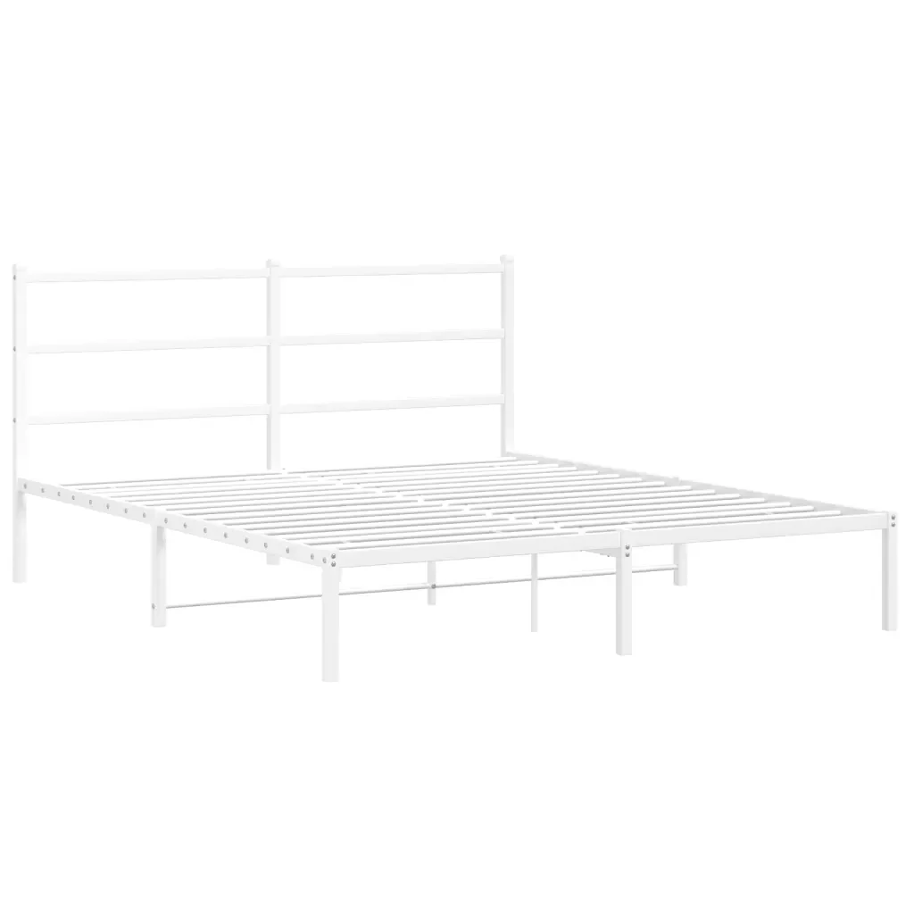 Letto matrimoniale | Letto per adulti | Giroletto con Testiera Metallo Bianco 160x200 cm - Image 4