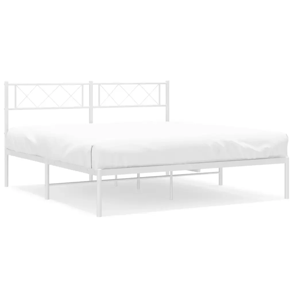 Letto matrimoniale | Letto per adulti | Giroletto con Testiera Metallo Bianco 160x200 cm