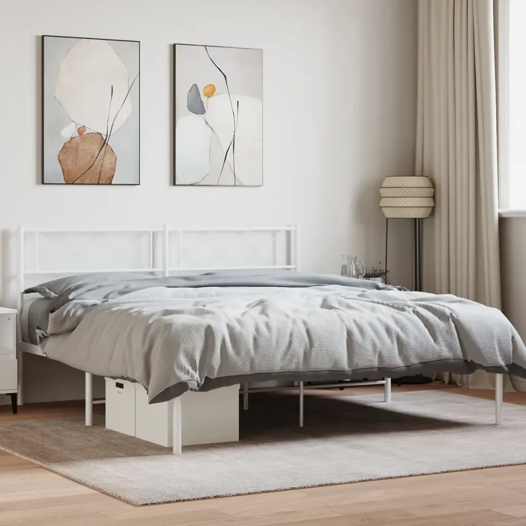 Letto matrimoniale | Letto per adulti | Giroletto con Testiera Metallo Bianco 160x200 cm - Image 2