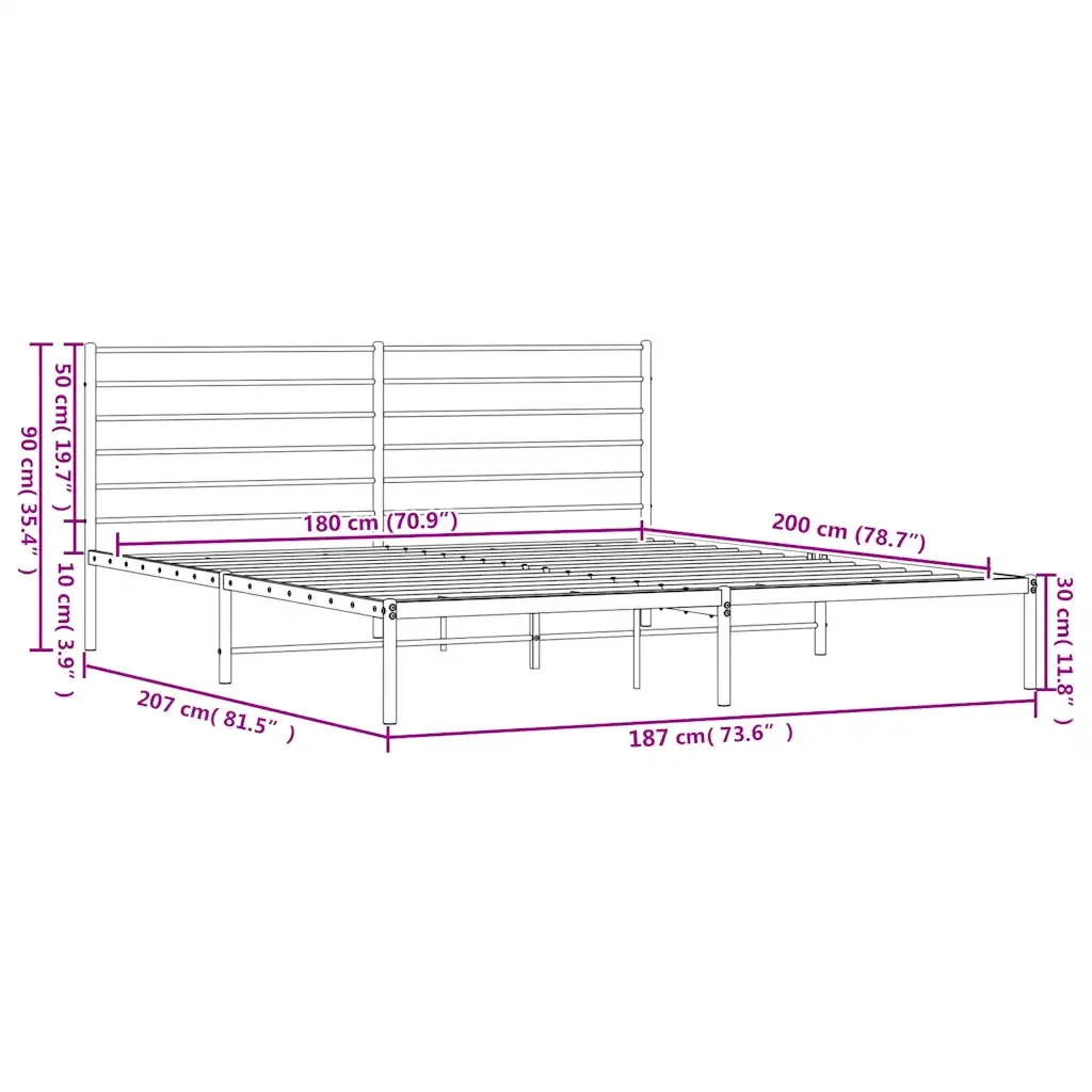 Letto matrimoniale | Letto per adulti | Giroletto con Testiera Metallo Bianco 180x200 cm - Image 10