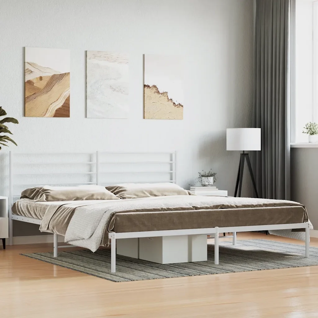 Letto matrimoniale | Letto per adulti | Giroletto con Testiera Metallo Bianco 180x200 cm - Image 2